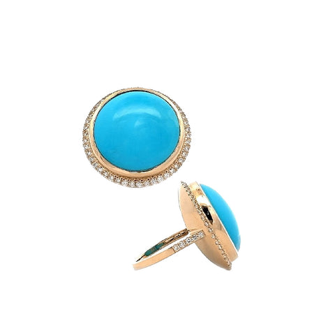 14K Yellow Gold Turquoise and Diamond Ring