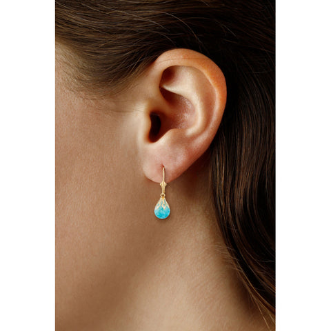 14K Yellow Gold Floating Turquoise Drop Earrings