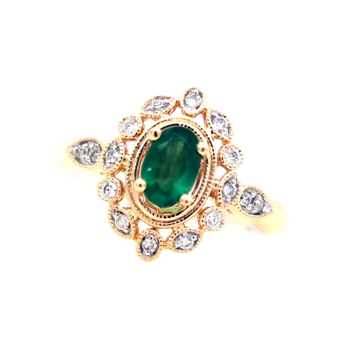 14K Yellow Gold Emerald and Diamond Ring