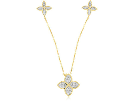 14K Yellow Gold Diamond Floral Station Necklace