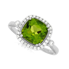 14K White Gold Peridot and Diamond Ring