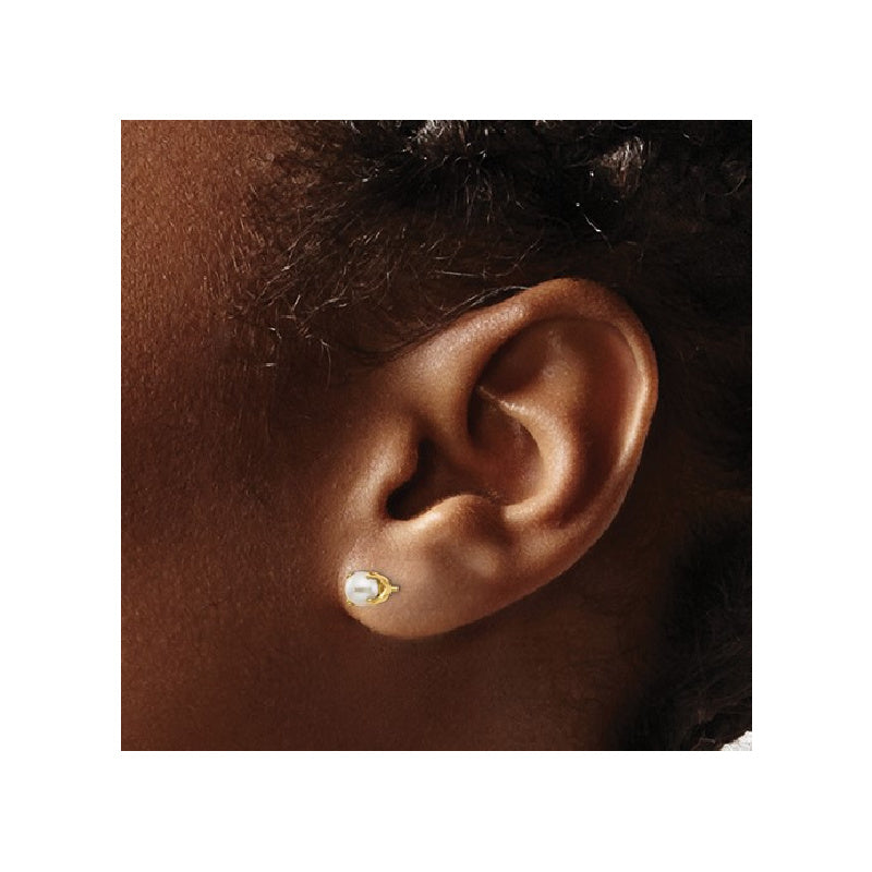 14K Yellow Gold Pearl Birthstone Stud Earrings