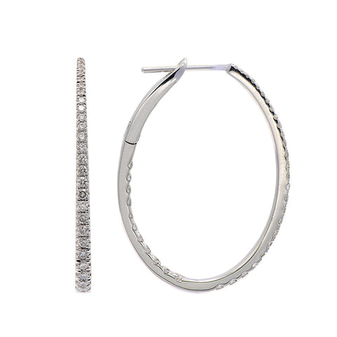 14K White Gold Diamond Hoop Earrings