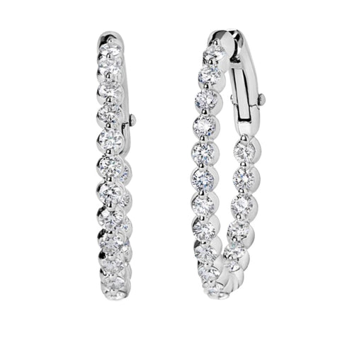 14K White Gold In-Out Diamond Hoop Earrings