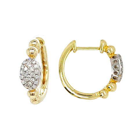 14K White and Yellow Gold Diamond Huggie Hoop Earrings