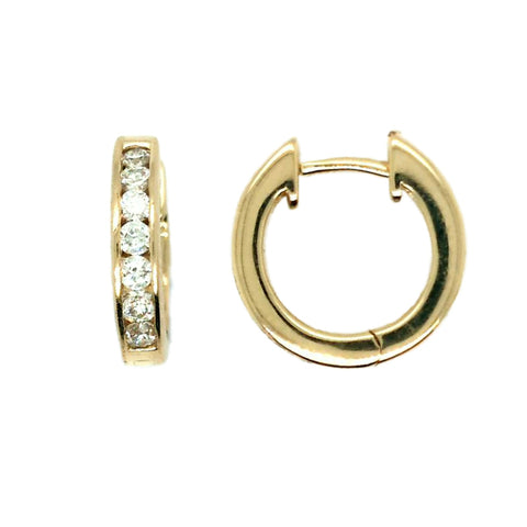 14K Yellow Gold Diamond Hinged Hoop Earrings