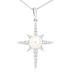 14K White Gold Pearl and Diamond Necklace