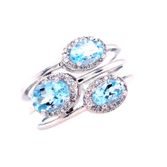 14K White Gold Aquamarine and Diamond Ring