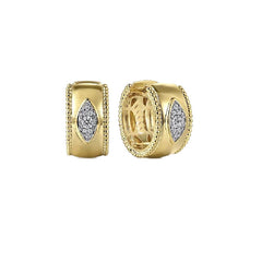 14K Yellow Gold Diamond Huggie Style Hoop Earrings