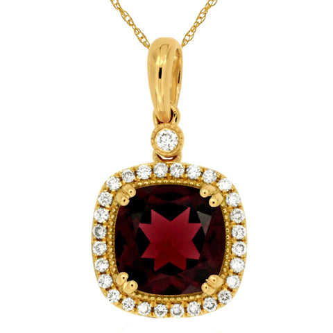 14K Yellow Gold Garnet and Diamond Pendant