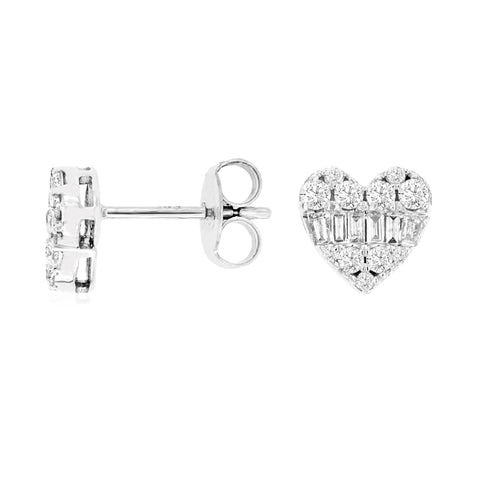 14K White Gold Diamond Heart Earrings