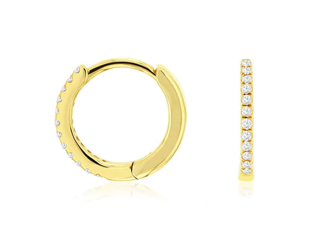 14K Yellow Gold Mini Diamond Hoop Earrings