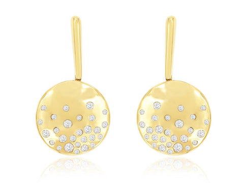 14K Yellow Gold Diamond Disc Drop Earrings