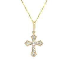 14K Yellow Gold Diamond Cross Necklace