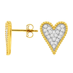 14K Yellow Gold Diamond Heart Earrings