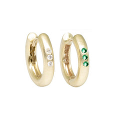 14K Yellow Gold Reversible Diamond & Emerald Hoop Earrings