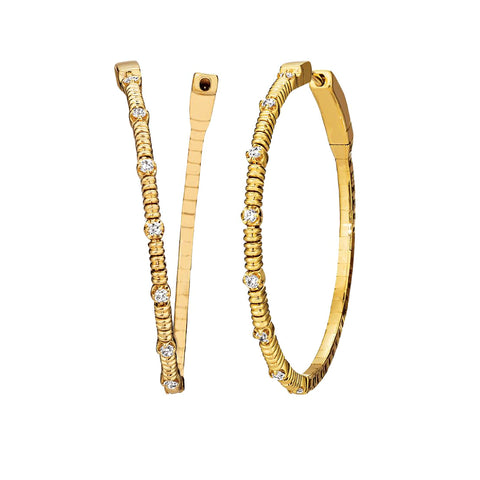 14K Yellow Gold Flexible Diamond Hoops