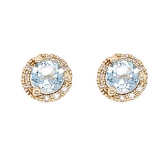 14K Yellow Gold Blue Topaz and Diamond Stud Earrings