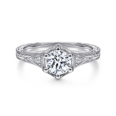 14K White Gold Vintage Style Diamond Engagement Ring