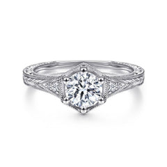 14K White Gold Vintage Style Diamond Engagement Ring