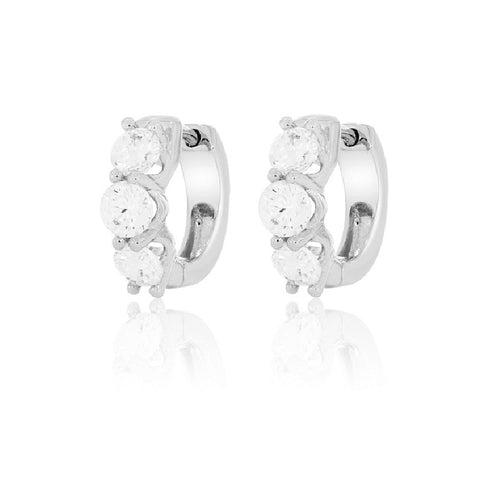 14K White Gold Diamond Hoop Earrings