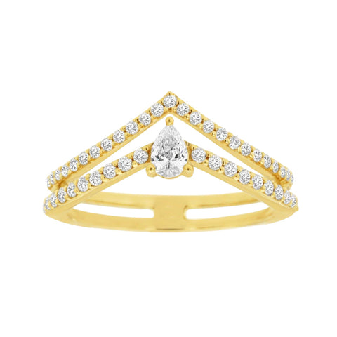 14K Yellow Gold Double Chevron Diamond Ring