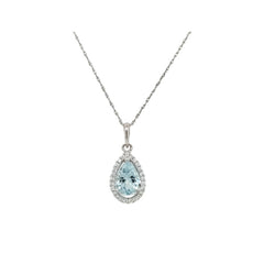 14K White Gold Aquamarine and Diamond Drop Pendant