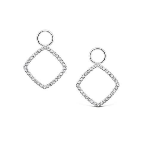 14K White Gold Diamond Square Hoopah Drops