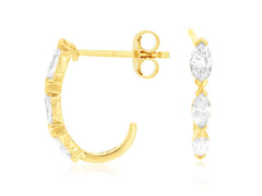 14K Yellow Gold Diamond J-Hoop Earrings