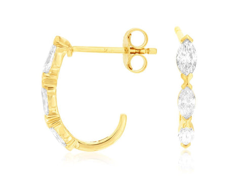 14K Yellow Gold Diamond J-Hoop Earrings