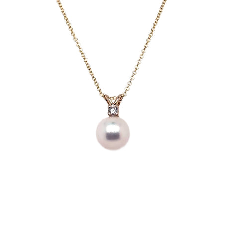 14K Yellow Gold Akoya Pearl and Diamond Necklace
