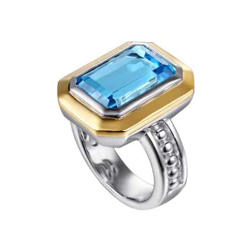 Sterling Silver and 14K Yellow Gold Blue Topaz Ring