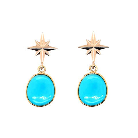 14K Yellow Gold Turquoise Drop Earrings