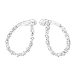 14K White Gold Diamond Hoop Earrings