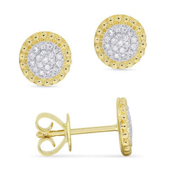 14K Yellow Gold Diamond Cluster Stud Earrings with Bead Halo