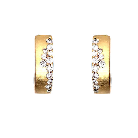 14K Yellow Gold Diamond Huggie Hoop Earrings