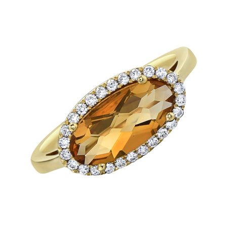 14K Yellow Gold Citrine and Diamond Ring