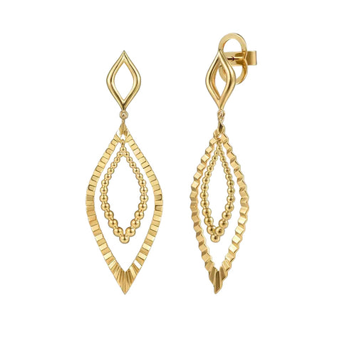 14K Yellow Gold Navette Shaped Drop Earrings
