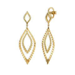 14K Yellow Gold Navette Shaped Drop Earrings