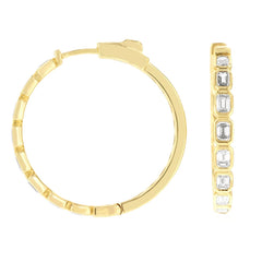 14K Yellow Gold Emerald Cut Diamond Hoop Earrings