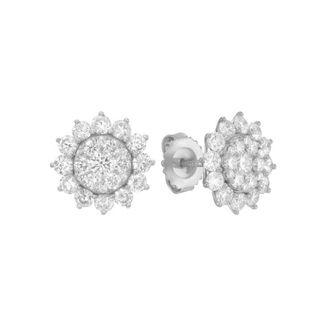 18K White Gold Diamond Cluster Stud Earrings