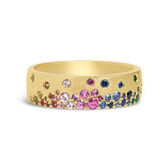 14K Yellow Gold Rainbow Sapphire and Tsavorite Ring