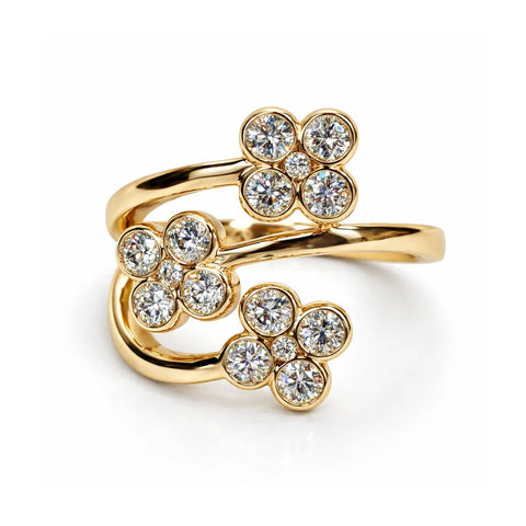 14K Yellow Gold Diamond Clover Bypass Ring