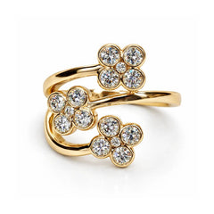 14K Yellow Gold Diamond Clover Bypass Ring