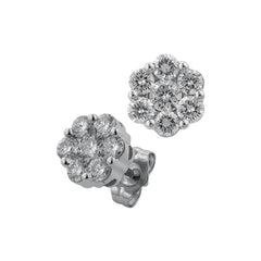 14K White Gold Diamond Cluster Stud Earrings