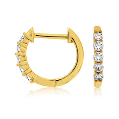 14K Yellow Gold Diamond Huggie Hoop Earrings