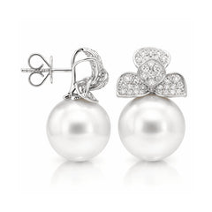 18K White Gold Diamond and South Sea Pearl Earrings