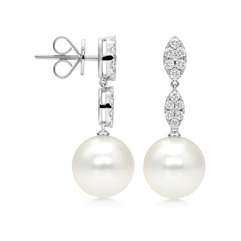 18K White Gold Pearl and Diamond Earrings