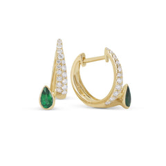 14K Yellow Gold Tsavorite Garnet and Diamond Hoop Earrings