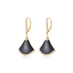 14K Yellow Gold Diamond and Onyx Dangle Earrings